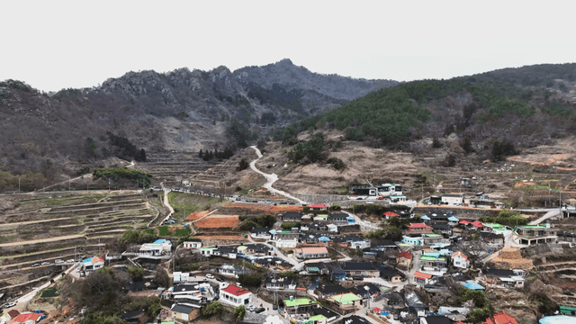 Rural village nestled in the mountains