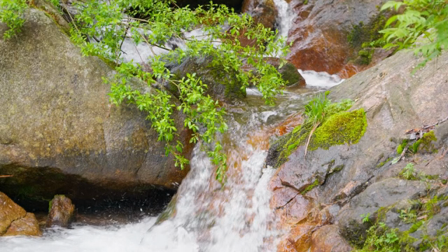 A small waterfall flowing over rocks