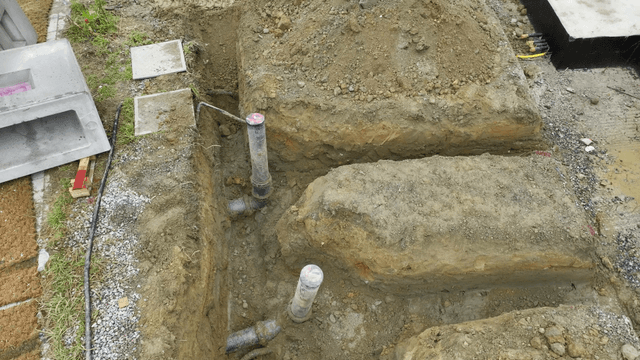 Construction site with buried pipes