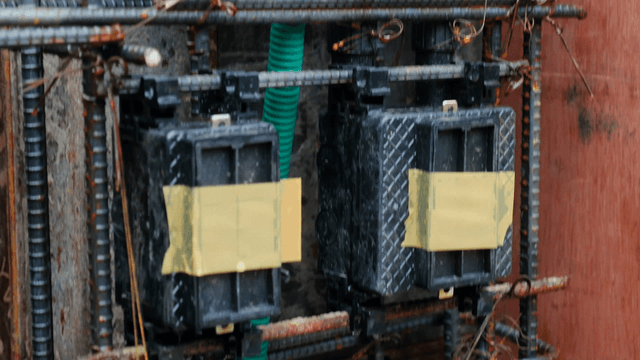 Rebar and wiring at a construction site