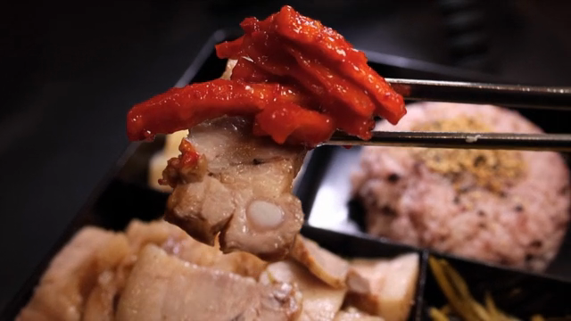 Bossam served with dried radish kimchi