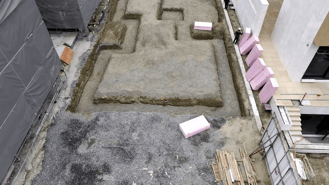 Construction site with foundation work