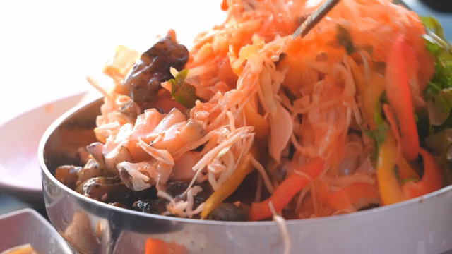 Fresh seafood bibimbap with vegetables