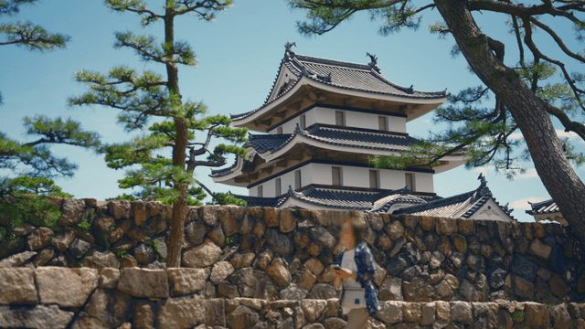 Traditional Japanese castle with stone wall