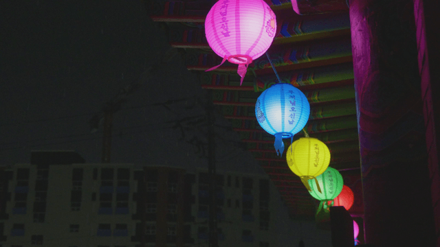 Lanterns swaying in the night breeze on Buddha’s Birthday