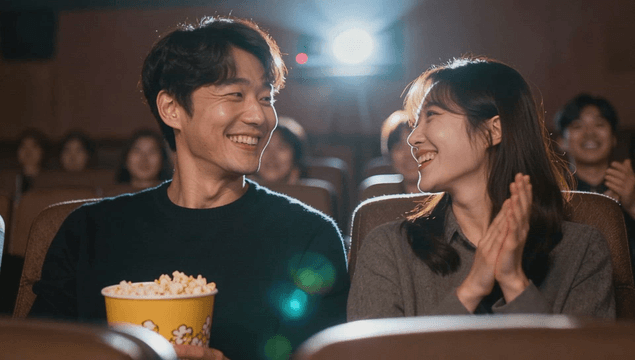 Happy couple on a movie theater date