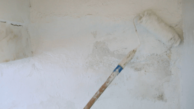 Painting a wall with a roller brush