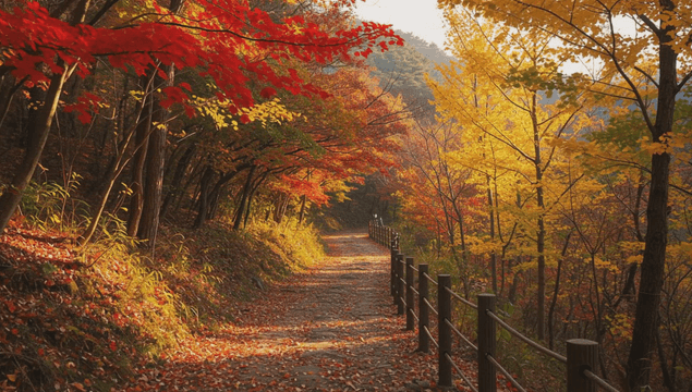 A serene forest path in autumn
