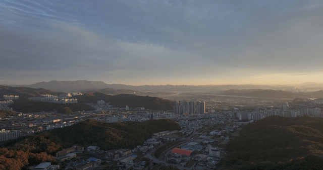 Sprawling cityscape at daybreak
