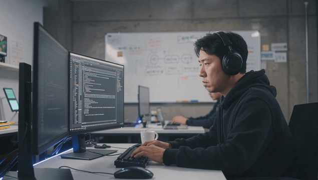 Programmer concentrating in IT company office