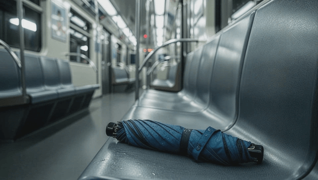Lost wet umbrella on subway seat
