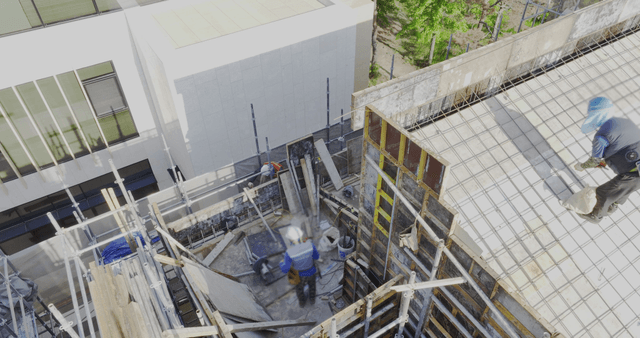 Construction workers on a building site