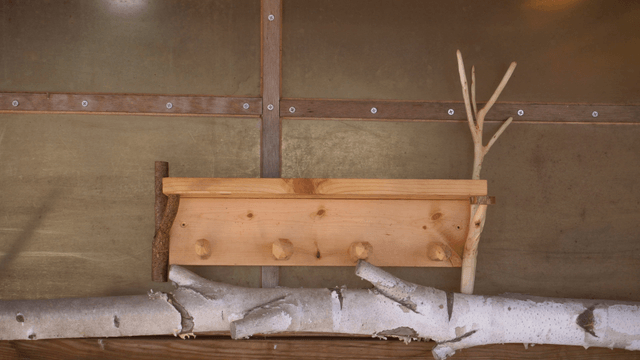 Wooden stand on white tree branches