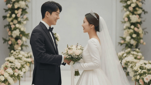 Couple exchanging vows at a wedding ceremony