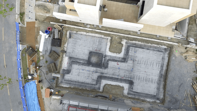Construction site with building framework
