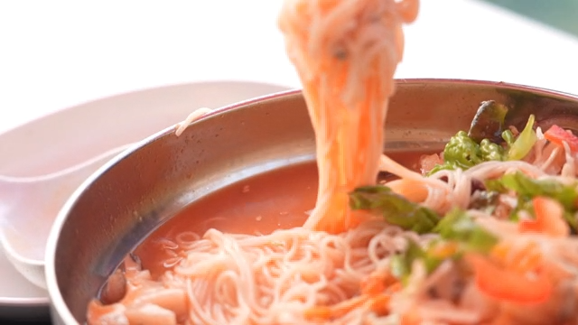 Korean noodles in spicy broth