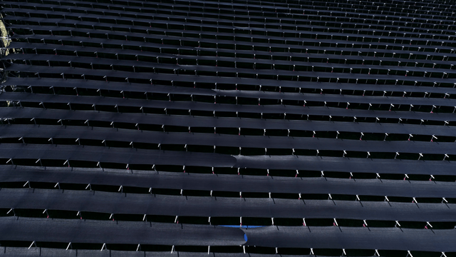 작물을 덮고 있는 검은 그물의 행렬