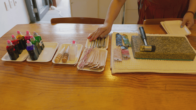 Crafting materials arranged on a table