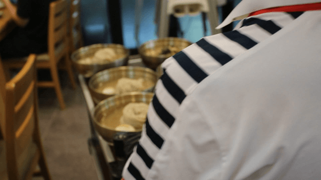 Buckwheat noodles served to customers