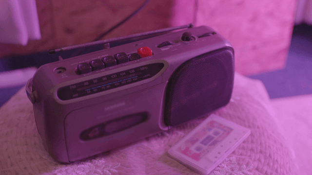 Vintage radio and cassette on a table