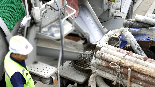 Truck mixer operating at a construction site