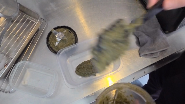 Kelp puree transferred to a plastic container