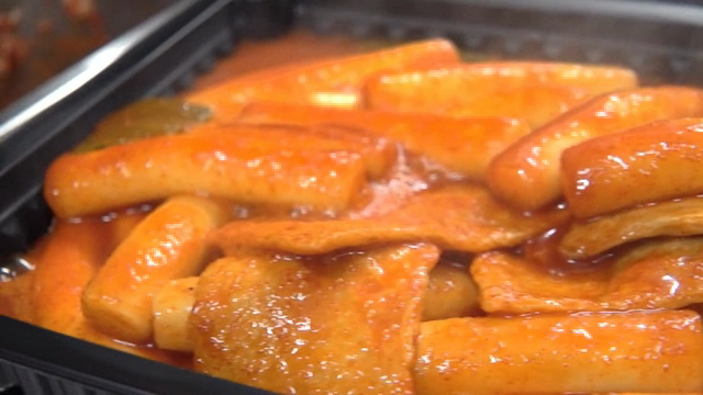 Spicy tteokbokki in a container