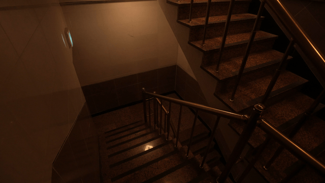 Dimly lit indoor staircase