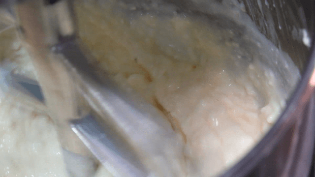 Dough being mixed in a stand mixer