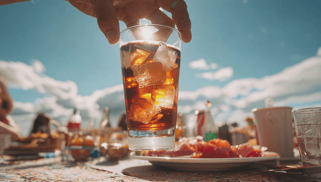 A refreshing iced cola on a sunny day