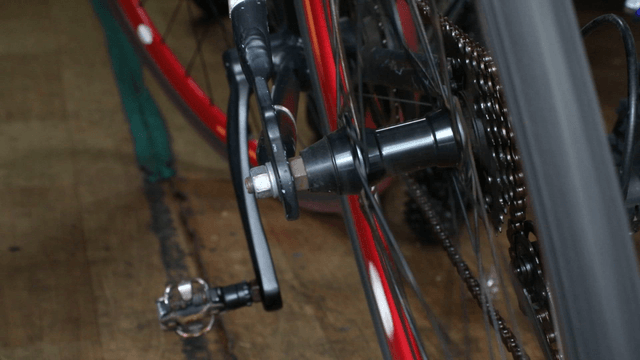 Close-up of a bicycle wheel and pedal