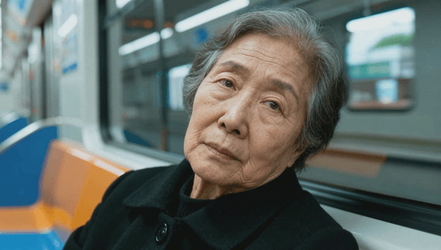 Elderly woman resting in subway