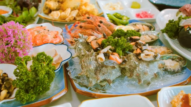 A variety of fresh seafood dishes