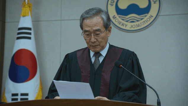 Judge reading a document in court
