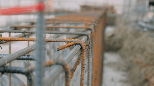Construction site with steel rebar