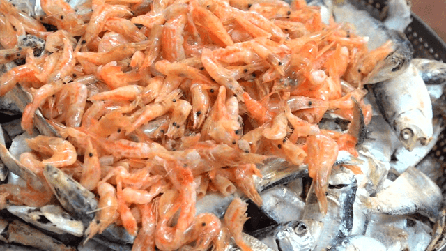 Broth container filled with dried fish