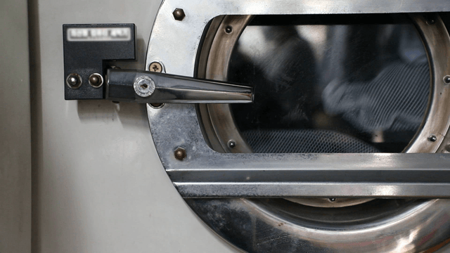 Industrial washing machine in operation