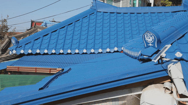 Blue tiled roof of a traditional house