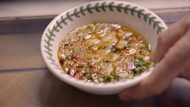 A bowl of Korean dipping sauce