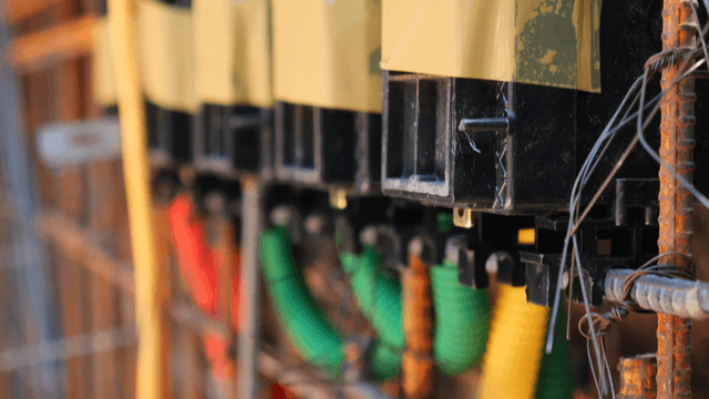 Colorful cables and wires on a construction site