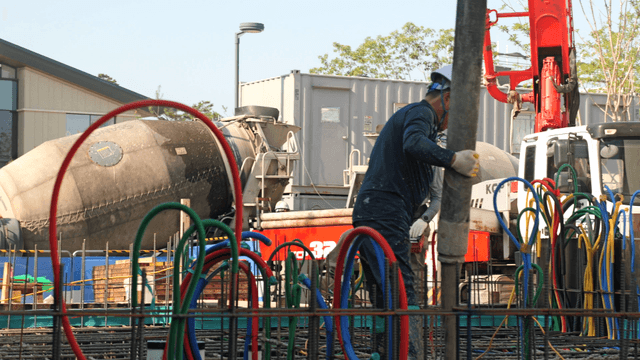 Construction workers at a building site