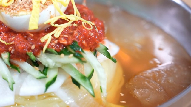 Korean Cold Buckwheat Noodles with spicy sauce