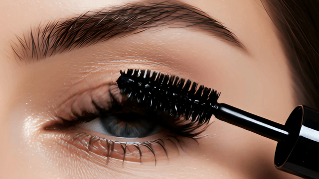 Woman applying mascara to eyelashes