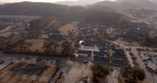 Traditional Korean village with modern surroundings