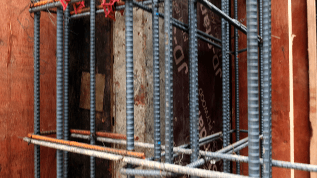 Rebar and wiring at a construction site