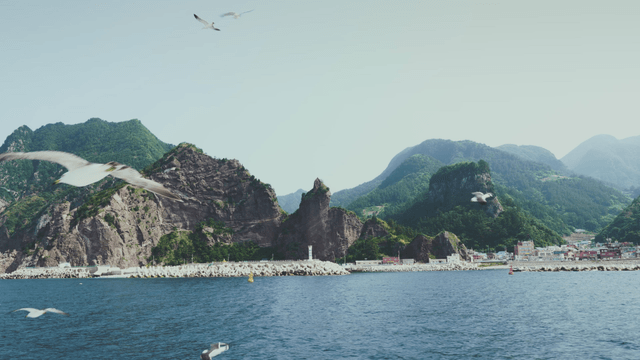 Scenic coastal view with mountains