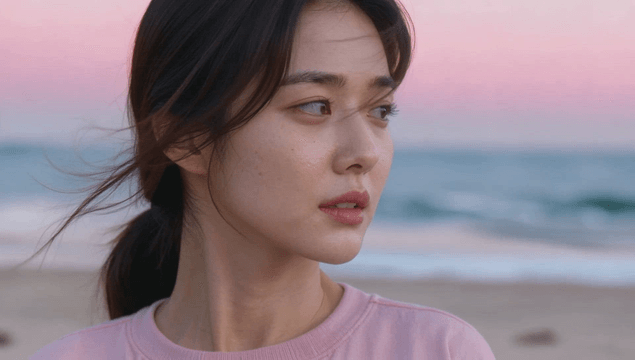 Female standing on beach facing forward
