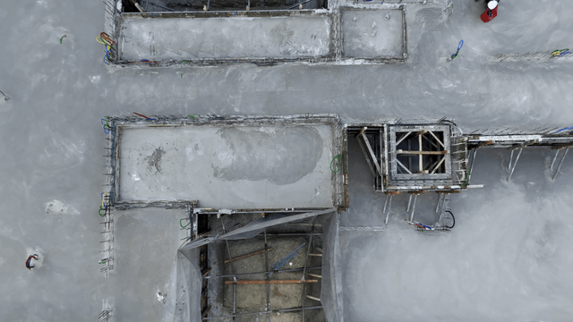Construction site with concrete foundation