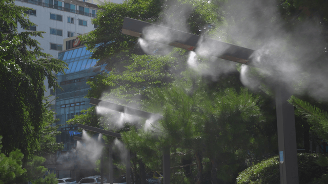 Misting system in a city park