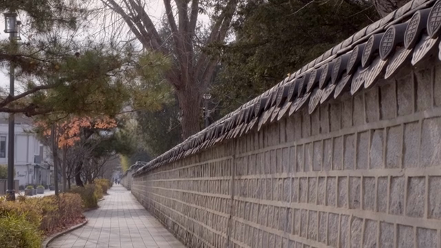 Traditional Korean street with tiled walls